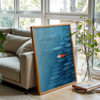 Orange Fish Understated Wall Print Poster – Sleek Blue and Orange Fish Print