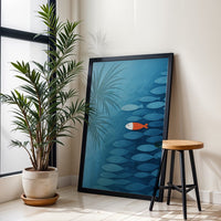 Orange Fish Understated Wall Print Poster – Sleek Blue and Orange Fish Print