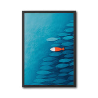 Orange Fish Understated Wall Print Poster – Sleek Blue and Orange Fish Print