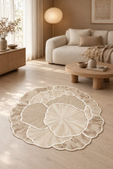 Organic Forms Modern Area Rug – Beige in a living room