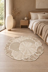 Organic Forms Modern Area Rug – Beige in a bedroom