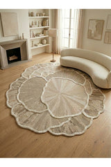 Organic Forms Modern Area Rug – Beige in a living room