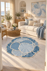 Organic Forms Modern Area Rug – Blue in a living room
