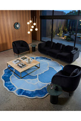 Organic Forms Modern Area Rug – Blue in a living room