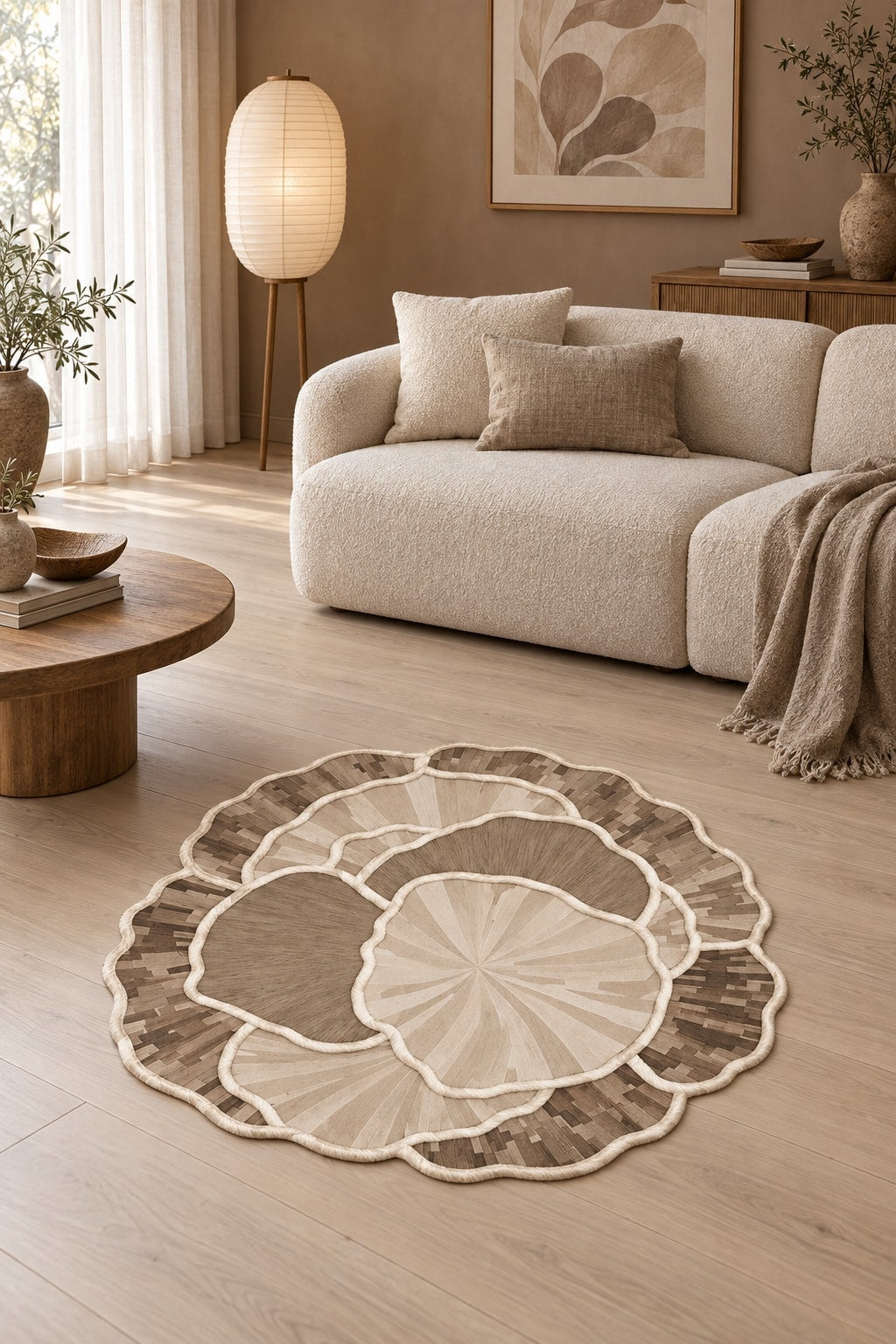 Organic Forms Modern Area Rug – Brown in a living room