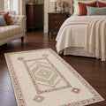 Oriens Ethnic Area Rug – Cream in a bedroom