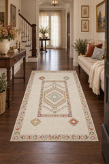 Oriens Ethnic Area Rug – Cream in a hallway