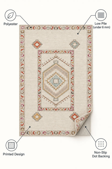 Oriens Ethnic Area Rug – Cream – features