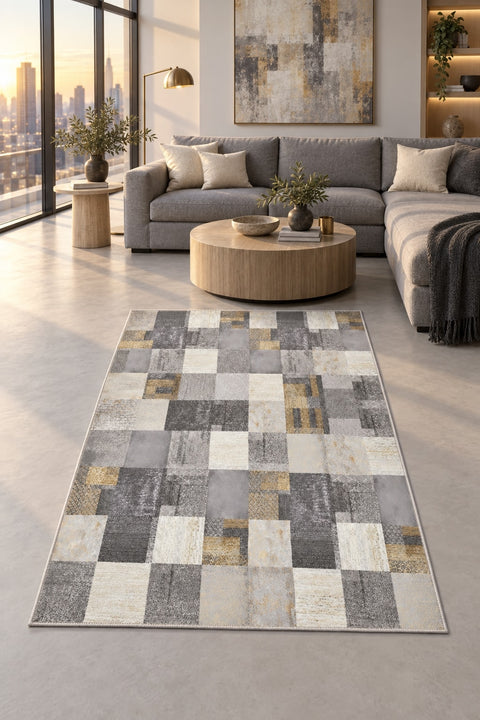 Oriens Ethnic Area Rug – Gray in a living room