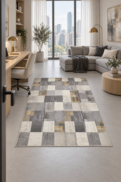 Oriens Ethnic Area Rug – Gray in a office