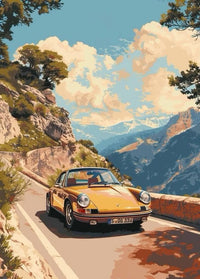 Retro Porsche Mountain Road Home Art Décor Poster – Timeless Car Print for Home Decor