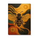 Ornate Bee Art Deco Wall Art – Black Gold Insect with Teal Swirls
