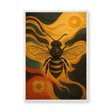 Ornate Bee Art Deco Wall Art – Black Gold Insect with Teal Swirls