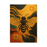 Ornate Bee Art Deco Wall Art – Black Gold Insect with Teal Swirls