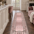 Ornate Geometric Modern Runner Rug – Pink in a kitchen