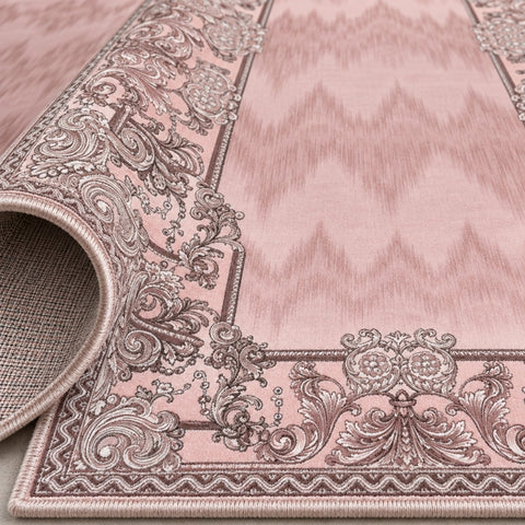 Ornate Geometric Modern Runner Rug – Pink – texture close-up