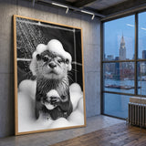 Otter Bath Modern Wall Art – Cute Black and White Bubble Shower Print