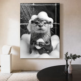 Otter Bath Modern Wall Art – Cute Black and White Bubble Shower Print