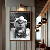 Otter Bath Modern Wall Art – Cute Black and White Bubble Shower Print