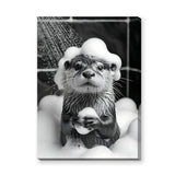 Otter Bath Modern Wall Art – Cute Black and White Bubble Shower Print