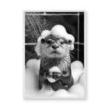 Otter Bath Modern Wall Art – Cute Black and White Bubble Shower Print