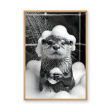 Otter Bath Modern Wall Art – Cute Black and White Bubble Shower Print