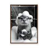 Otter Bath Modern Wall Art – Cute Black and White Bubble Shower Print