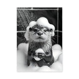 Otter Bath Modern Wall Art – Cute Black and White Bubble Shower Print