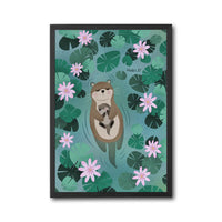 Otter Family Illustration Wall Décor Poster – Aesthetic Mother and Baby Otter Print