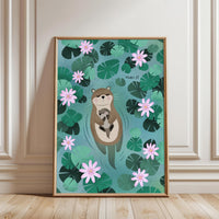 Otter Family Illustration Home Art Print | Aesthetic Otter with Baby Print