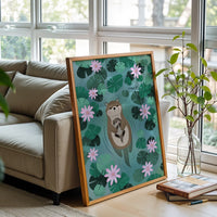 Otter Family Illustration Home Art Print | Aesthetic Otter with Baby Print