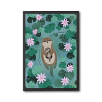 Otter Family Illustration Home Art Print | Aesthetic Otter with Baby Print
