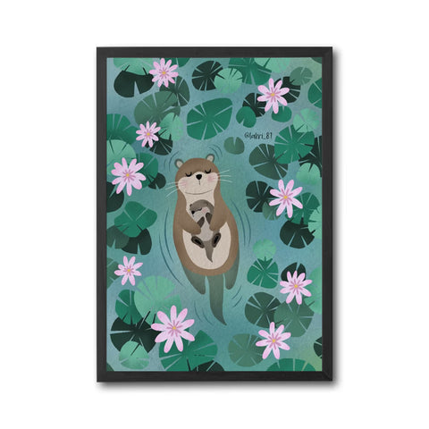 Otter Family Illustration Home Art Print | Aesthetic Otter with Baby Print