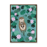 Otter Lily Pond Kids Wall Art – Mother and Baby Among Flowers