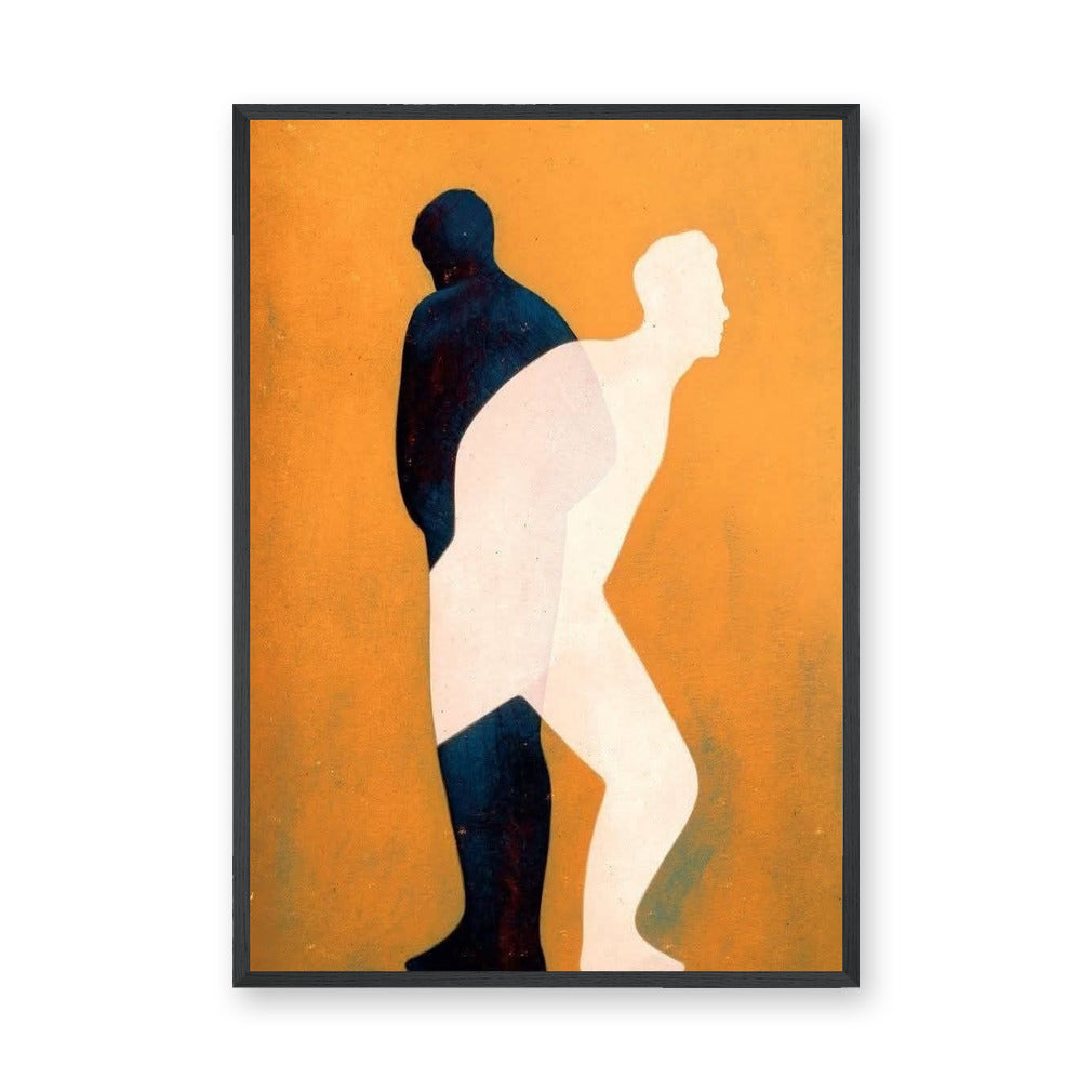 Overlapping Figures Abstract Wall Art – Orange Human Silhouette Print