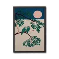 Owl Moon Décor Poster | Japanese Style Bird Art | Minimal Night Nature Print