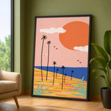 Palm Beach Coastal Wall Art – Pastel Tropical Sunset Illustration