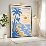 Palm Beach Sunset Coastal Wall Art – Blue Palms and Orange Sun
