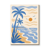 Palm Beach Sunset Coastal Wall Art – Blue Palms and Orange Sun