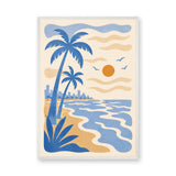 Palm Beach Sunset Coastal Wall Art – Blue Palms and Orange Sun