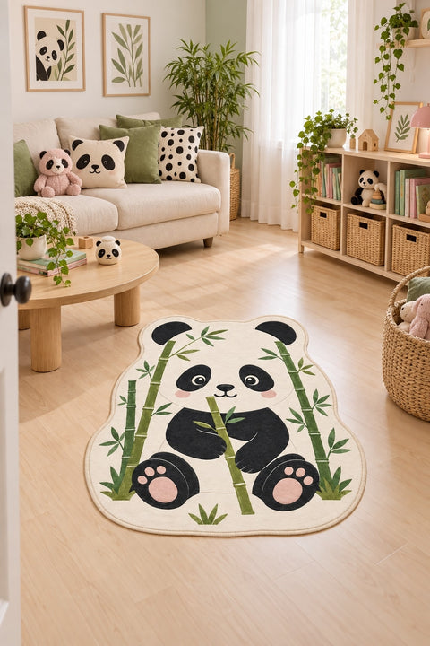 Panda Kids Area Rug in a living room
