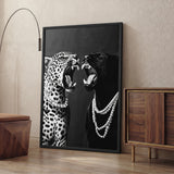 Panther and Leopard Modern Wall Art – Black White Pearls Fashion Print