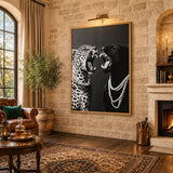 Panther and Leopard Modern Wall Art – Black White Pearls Fashion Print