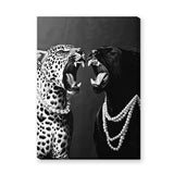 Panther and Leopard Modern Wall Art – Black White Pearls Fashion Print