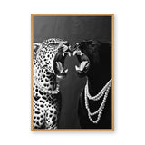 Panther and Leopard Modern Wall Art – Black White Pearls Fashion Print