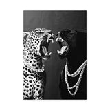 Panther and Leopard Modern Wall Art – Black White Pearls Fashion Print