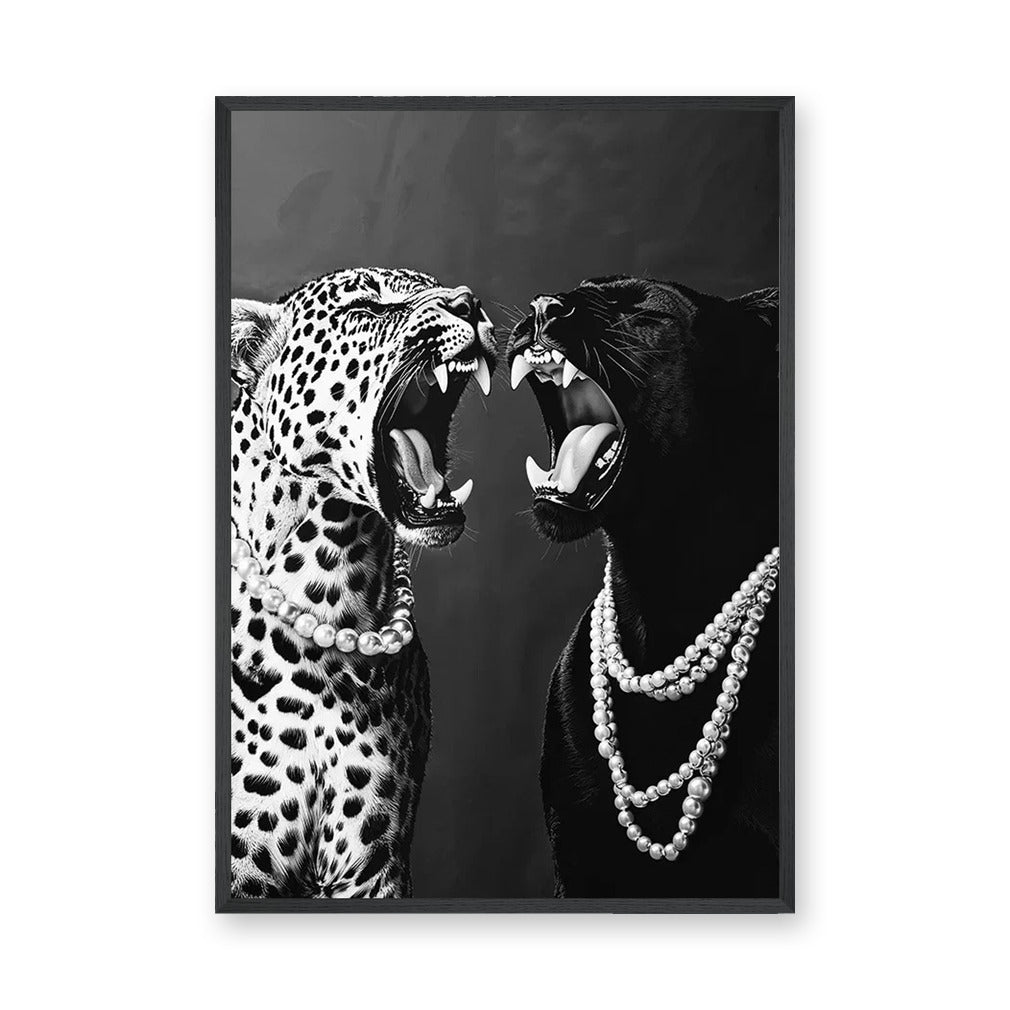Panther and Leopard Modern Wall Art – Black White Pearls Fashion Print