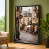 Paris Street Photography Vintage Wall Art – Cobblestone Café Scene