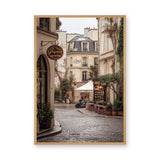 Paris Street Photography Vintage Wall Art – Cobblestone Café Scene