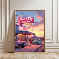 Pastel Sky Diner Retro Diner Heritage Home Art Wall Poster